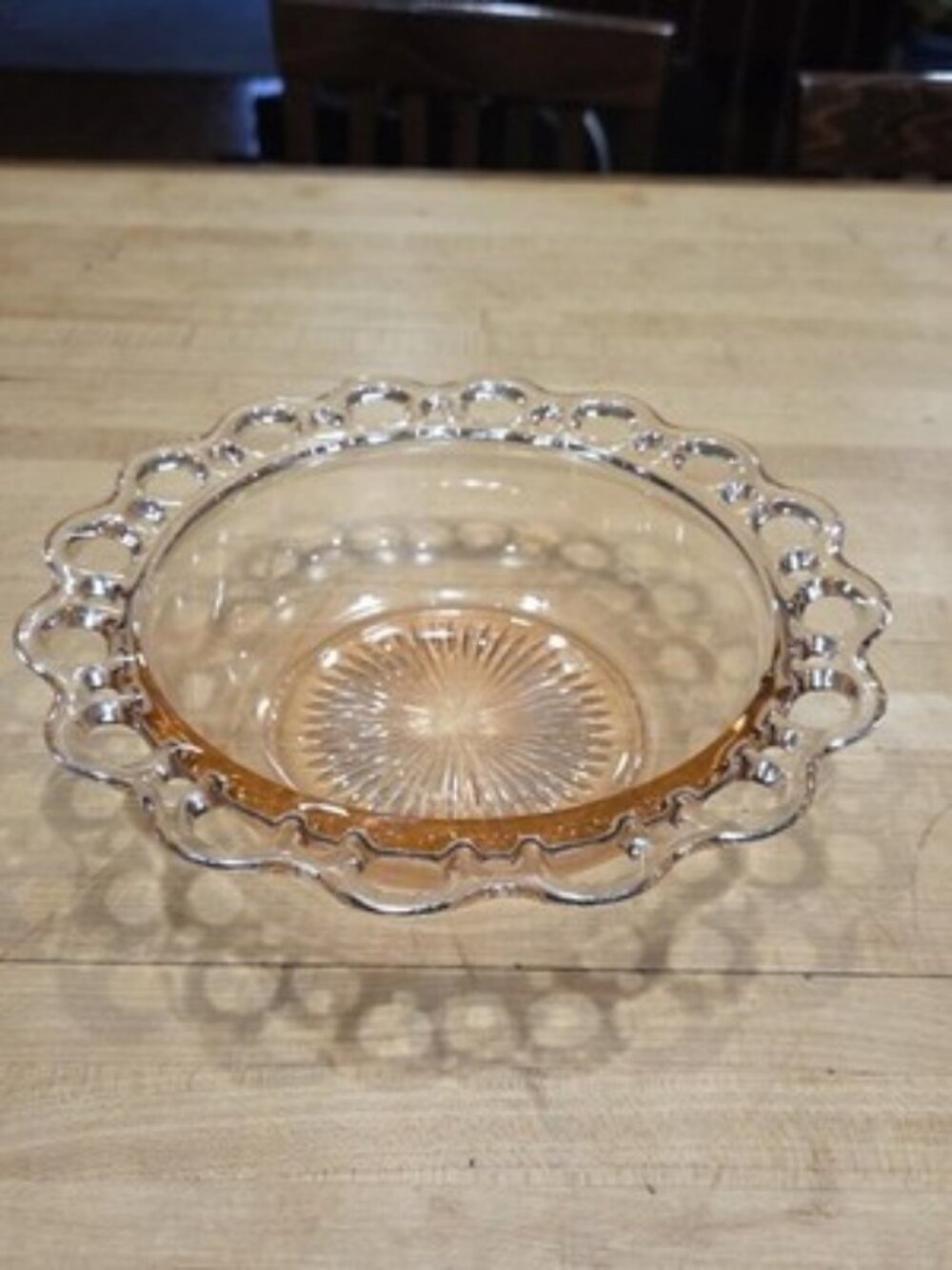 Vintage Anchor Hocking Old Colony Pink Depression Glass Lace Edge Bowl 9.5"